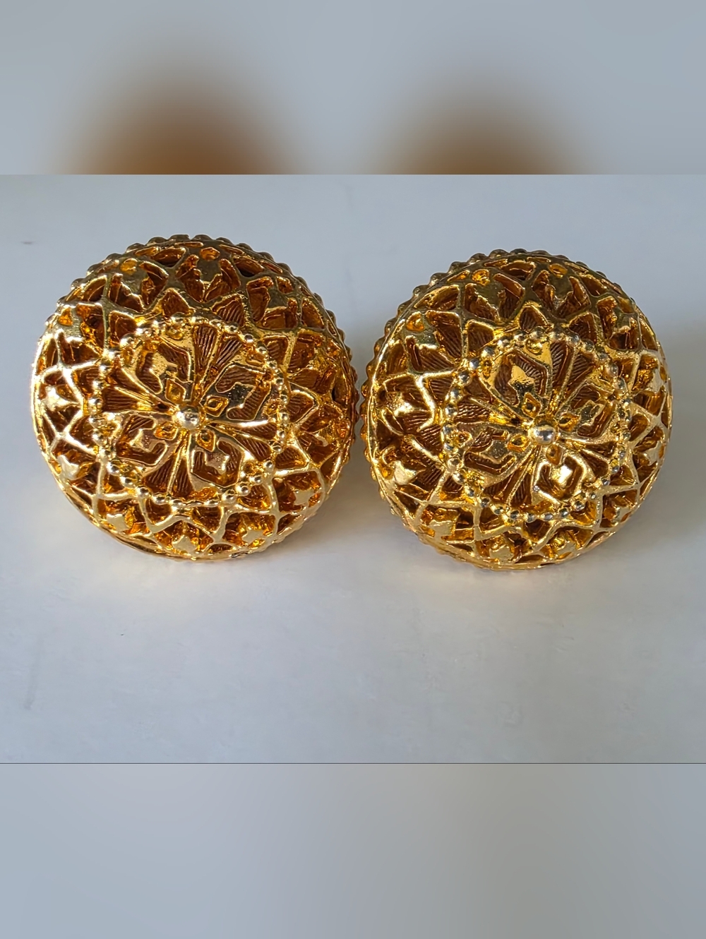 Vintage ART Gold Filigree Dome Statement Earrings 60s 70s Designer Style
